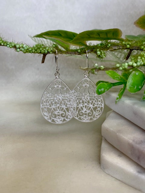 Large Teardrop Earrings With Intricate Filigree