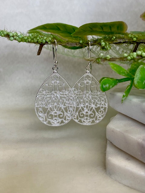 Large Teardrop Earrings With Intricate Filigree