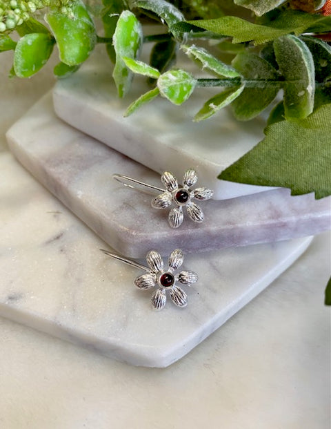 Garnet Flower Earrings