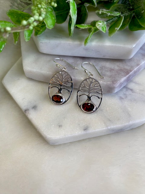 Garnet Tree of Life Earrings