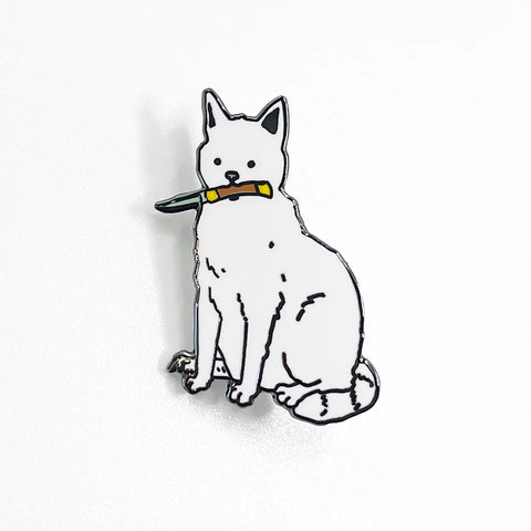 Knife Cat Pin - White