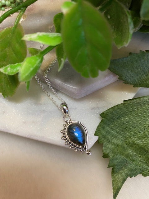 Asymetrical, Reverse Teardrop Labradorite Necklace
