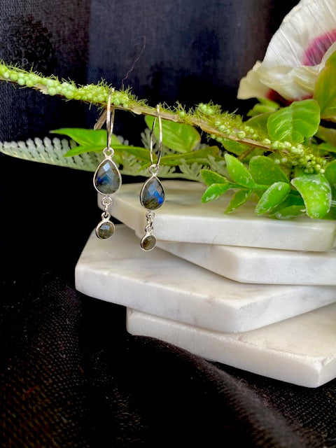 Labradorite Teardrop & Small Drop Hoops