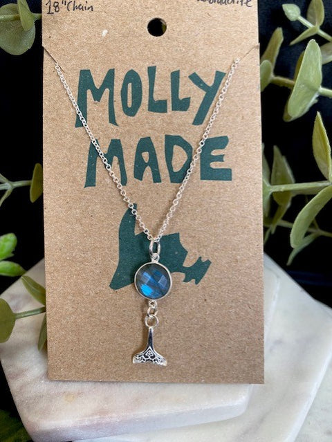 Round Labradorite & Whale Tail Necklace