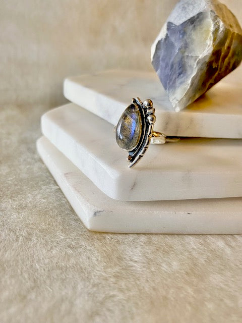 Asymmetrical  Labradorite Ring