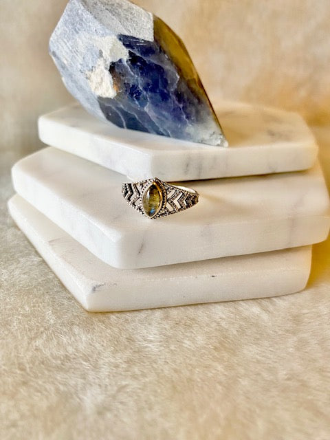 Almond Shaped Labradorite In A Chevron Setting