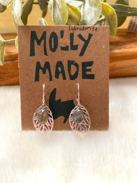 Labradorite & Leaf Hinged Earrings