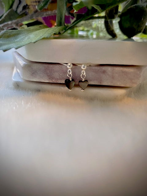 Tiny Black Heart Studs