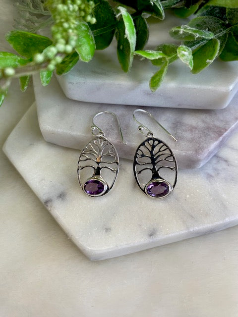 Amethyst Tree of Life Earrings