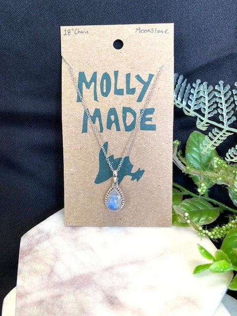 Milligrain Moonstone Teardrop Necklace