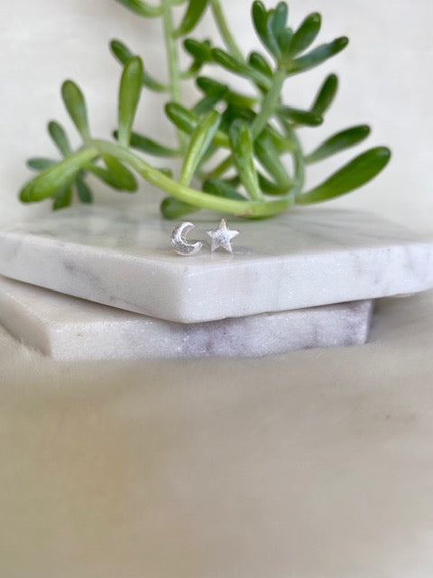Frosted Moon & Star Studs
