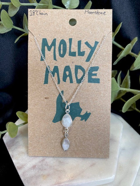 Double Moonstone Drop Necklace