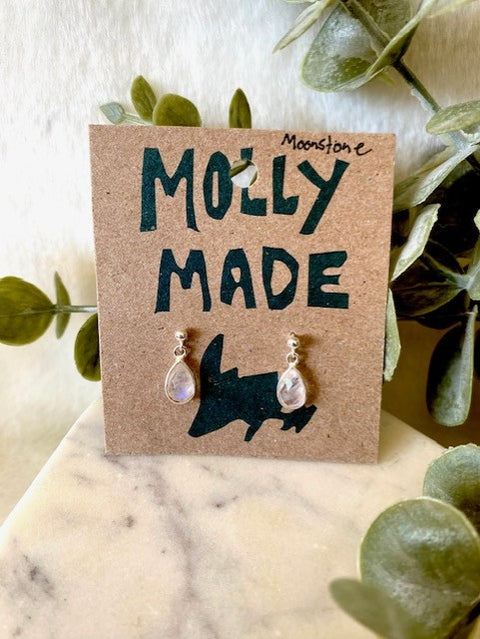 Tiny Teardrop Moonstone Studs