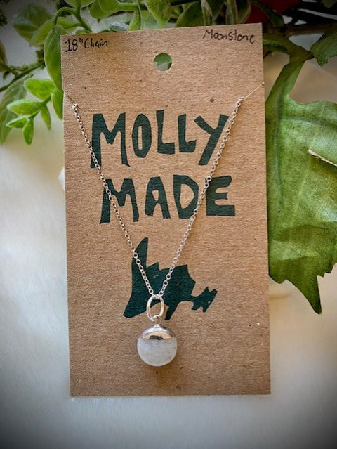 Round Silver Top Moonstone Necklace