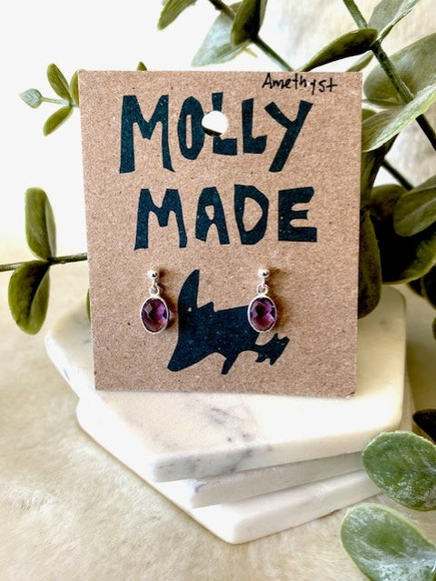 Tiny Oval Amethyst Studs