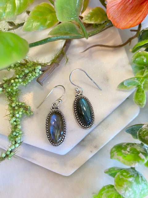 Long Oval Labradorite Earrings