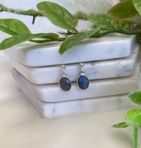 Small Oval Labradorite Studs