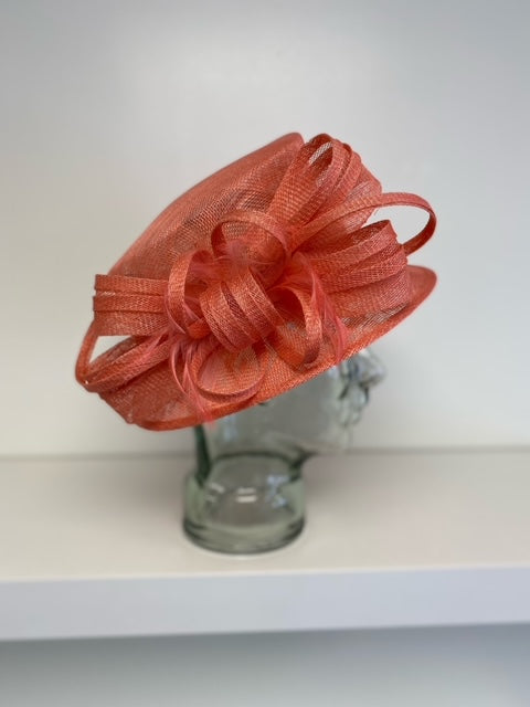 Coral Dress Hat With Loops & Bow
