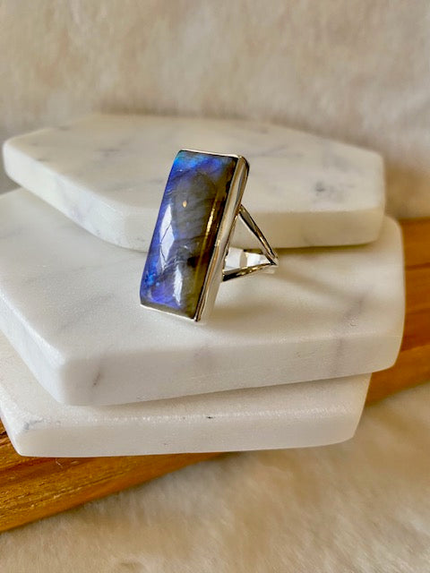 Rectangle Labradorite Ring