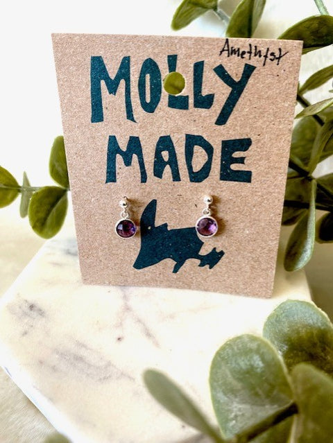 Tiny Round Amethyst Studs