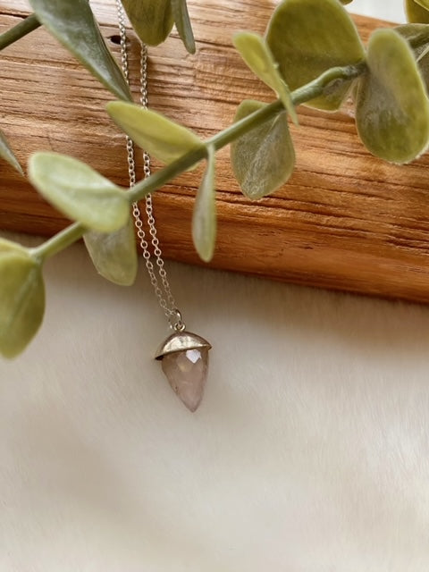 Rose Quartz Silver Top Necklace