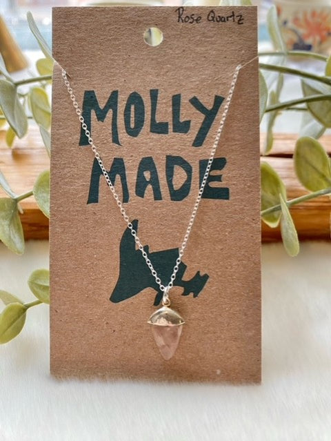 Rose Quartz Silver Top Necklace