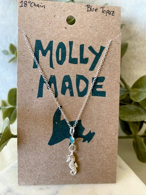 Blue Topaz & Seahorse Necklace