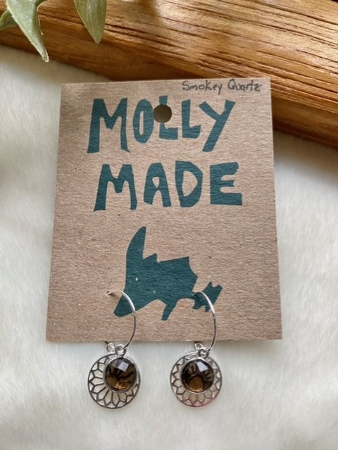 Smokey Quartz & Disk Hoops