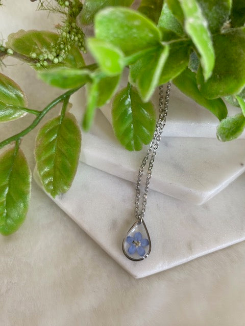 Teardrop Forget Me Not Necklace