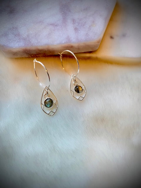 Teardrop & Round Labradorite Hoops