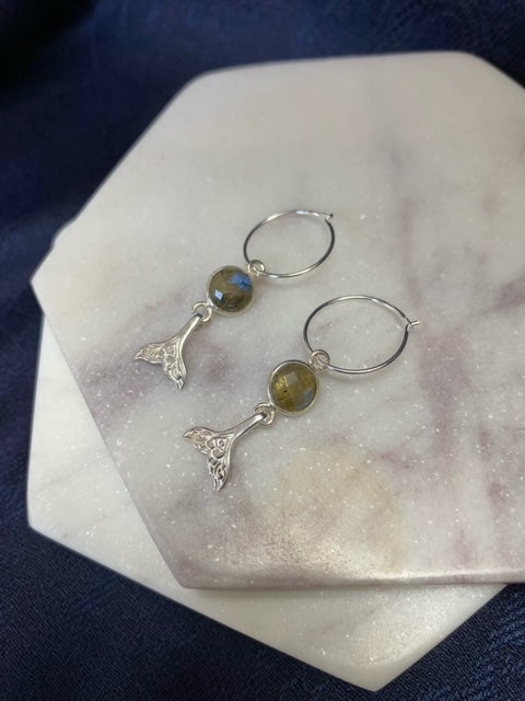 Labradorite & Whale Tail Hoops