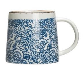 Hand Stamped White And Blue Mugs