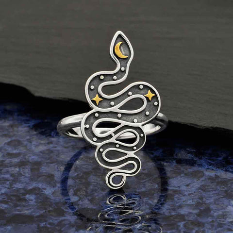 Snake Ring With Bronze Stars & Moon