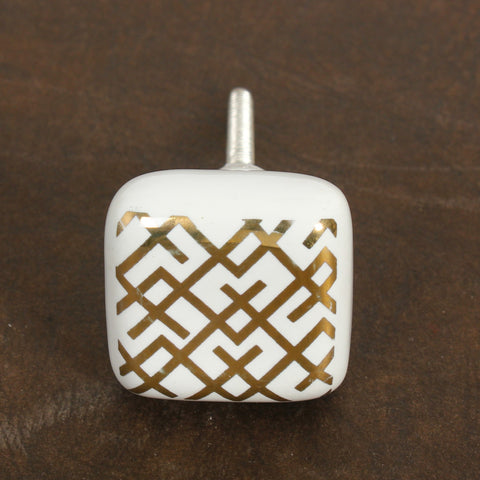 Square Ceramic White & Gold Knob