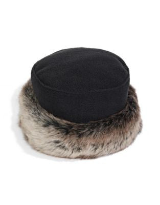 Faux Fur Trim Hat - Black & Tundra