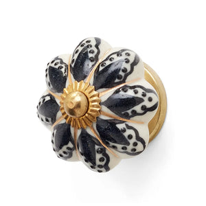Black, White & Gold Flower Knob