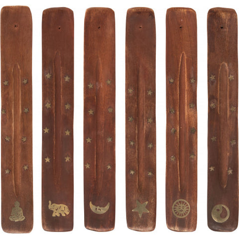 Wooden Incense Burners With Brass Inlay