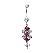Load image into Gallery viewer, Triple Magenta Diamond Dangle Navel Barbell
