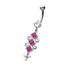 Load image into Gallery viewer, Triple Magenta Diamond Dangle Navel Barbell
