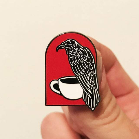 Crow & Coffee Enamel Pin