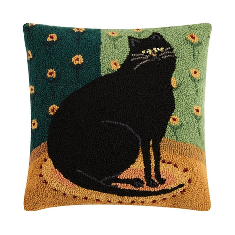 Black Cat Hooked Pillow